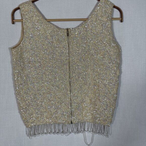 Vintage Hand-beaded tank top Iridescent handmade embellished 1960 blouse sequins - Picture 5 of 12